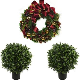 Creative Displays Inc. Classic Christmas Holiday Wreath & 2 Uv Boxwood Drop-Ins