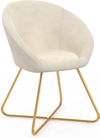 IDMarket Poltrona Rotonda Angelina In Velluto Beige Con Gambe Incrociate Dorate