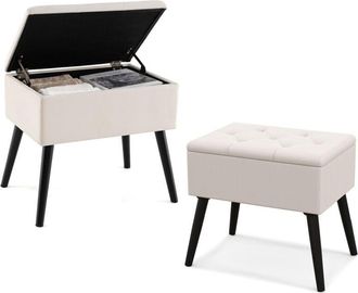 Costway Sgabello Contenitore, Pouf Sgabello Ottoman, Poggiapiedi Moderno da Trucco, con Gambe in Legno Massello & Seduta Imbottita, Portata 150 kg