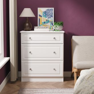 Welcome Furniture Clarence Ready Assembled 3 Drawer Deep Chest in White Gloss & White - Welcome Furniture | TJ Hughes