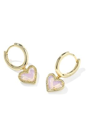Kendra Scott Ari Heart Huggie Hoop Earrings in Gold Pink Opalite Glass at Nordstrom