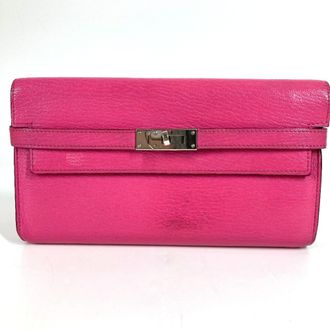 Herm&egrave;s Pink Rose Shocking Chevre Leather Long Wallet (Bi-Fold) (Pre-Owned)