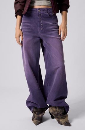 Desigual Stretch Cotton Corduroy Wide Leg Pants in Purple at Nordstrom, Size 38