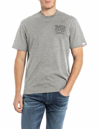 Replay T-Shirt REPLAY, Herren, Gr. 3XL, grau (grau melange), Jersey, Obermaterial: 100% Baumwolle, regular fit, Rundhals, Shirts T-Shirt, mit Marken-Print au