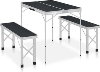 vidaXL Vidaxl - Mesa De Camping Plegable Con 2 Bancos Aluminio Gris