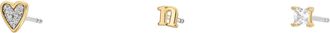 Fossil Womens Initials Gold-Tone Brass Stud Earring Set