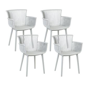 Beliani Conjunto De 4 Sillas De Comedor Gris Claro Pl&aacute;stico Reposabrazos Pesaro