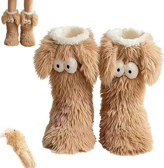 Generic Womens Winter Warm Fuzzy Non-Slip Slipper Socks with Cute Big Eyes, Cozy Socks, Warm Thick Thermal Cosy Plush Soft Fleece Home Sock, Winter Home Socks