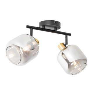 QAZQA Dise&ntilde;o Foco De Techo Inteligente Negro Con Dorado Y Cristal Ahumado 2-luces Incl. 2 Wifi P45 - Zuzanna Vidrio /acero Esfera Adecuado Para Led Max. 2 X