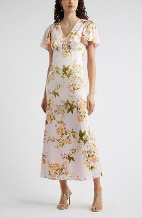 Chelsea28 Flutter Sleeve Satin Maxi Dress in Multi Rococo Floral at Nordstrom, Size Xx-Small