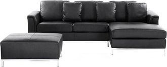 Beliani Corner Sofa 5 Seater OSLO Leather Black with Ottoman Left Hand