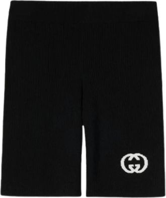 Gucci Geribbelde Shorts met Intarsia - Dames - Korte Broeken - Zwart - M - Polyester - Korte Broeken