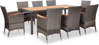 vidaXL Set De Muebles De Jard&iacute;n 9 Pzas Rat&aacute;n Sint&eacute;tico Gris Vidaxl