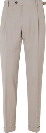 Berwich Beige Retro Darts Waist Strap Wool-Blend Trousers