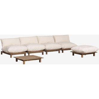 Sklum Conjunto De Sal&oacute;n De Sof&aacute; Modular Reclinable De 4 Piezas, Mesa De Centro Y Puff En Madera De Acacia Brina Sklum