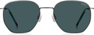 BOSS HG 1429/S 54mm Geometric Sunglasses in Ruthenium/green at Nordstrom