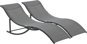 OUTSUNNY Set of 2 Zero Gravity Lounge Chair Recliners Sun Lounger Dark Grey | TJ Hughes