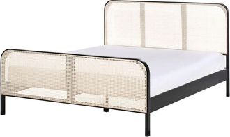 Beliani Modern eu King Size Bed Frame 5ft3 Slatted Base Viennese Braid Headboard Pine Wood Black Gonfaron