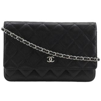 Chanel Pre-owned Classic Caviar Chain Wallet - Dames - Pre-owned - Zwart - Maat: ONE Size Leer