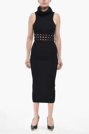 Alaia Knit High-Neck Sheath Dress With Openwork Detail Alaia