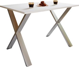 ebuy24 Mesa De Comedor De Madera Vcm Premium Al. 76 X An. 110 X P. 80 Cm Mesa De Comedor De Cocina Mesa Xona X (plata / Blanco)