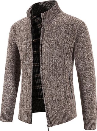 Generic Mens Zipper Cardigan Thick Fleece Lined Winter Coat Long Sleeve Zip up Jacket Warm Jumpers Winter Fall Sweatshirt Jackets Regular Fit Solid Color Caua