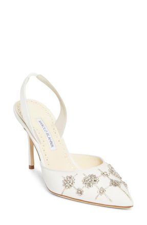 Manolo Blahnik Ralyne Embellished Slingback Pump in Cream at Nordstrom, Size 10.5Us
