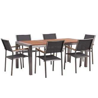 Beliani Conjunto De Comedor De Jard&iacute;n Mesa Con Tablero De Madera De Eucalipto 180 X 90 Cm Y 8 Sillas En Tela Gris Grosseto