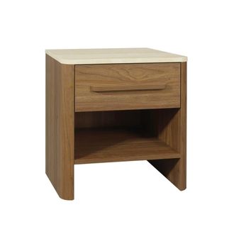 Sweeek Mesita de noche y efecto madera travertino 1 caj&oacute;n, nogal