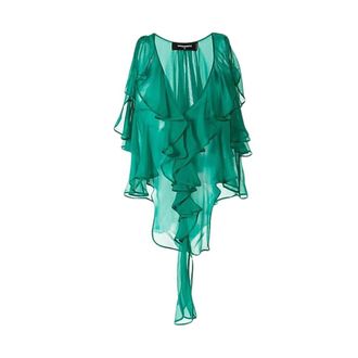 Dsquared2 Blouses, female, Green, Size: XS Silk Crepe V-Neck Blouse