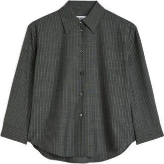 Jil Sander Wol Pinstripe Shirt - Dames - Overhemden - Grijs - L - Wol - Overhemden