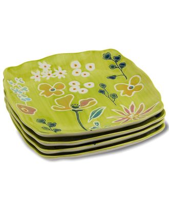 Euroceramica Primavera 4Pc Hand Painted Canape Plates Set