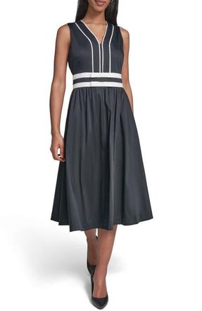 Karl Lagerfeld Bow Detail Sleeveless Stretch Cotton Dress in Black at Nordstrom, Size 16