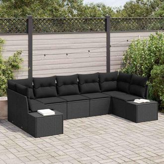 vidaXL Vidaxl - Conjunto De Sof&aacute; De Jard&iacute;n Con Coj&iacute;n 7 Pcs Negro Polirat&aacute;n