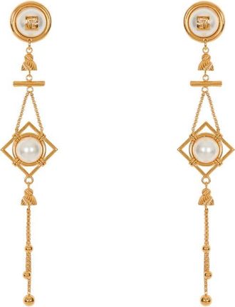 Balmain Brass and pearl pendant earrings in Gold at Nordstrom