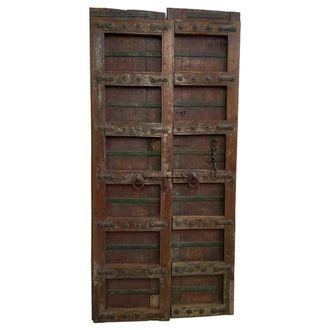 Wanderlust Deco Puerta De Madera Acabado Artesanal Marr&oacute;n 99x7x211h Cm