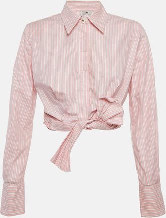 Elisabetta Franchi Pink Striped Cotton Tie-Up Detail Top