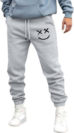Generic Mens Casual Trousers Smile Face Warmth Jogging Bottoms Elastic Drawstring Sweatpants For Men Uk Solid Color Padded Lounge Pants Soft Jogging Tapered S