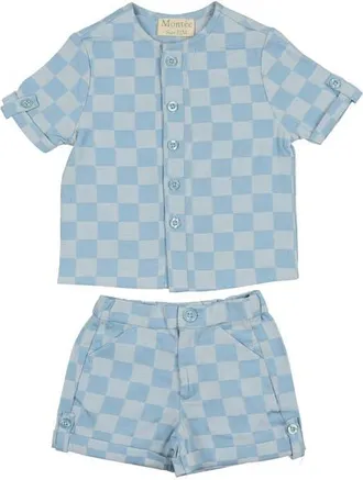 Maniere Denim Check Shirt & Shorts Set in Light Blue at Nordstrom, Size 18M