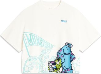 Li-Ning (WMNS) Li-Ning x Disney Monsters University Graphic T-shirt Cream White AHSU490-1