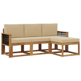 vidaXL Conjunto De Sof&aacute;s De Exterior Con Coj&iacute;n 4 Pcs Natural Vidaxl