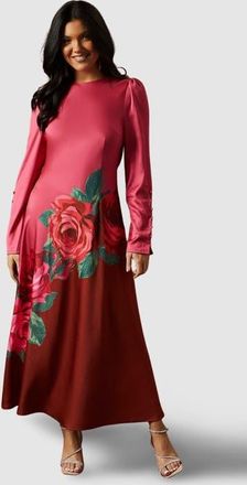 Oasis Premium Satin Placement Print Maxi Dress in Pink at Nordstrom, Size 10