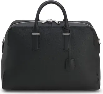 BOSS Grained-leather duffel bag with embossed logo