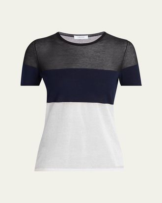 Ferragamo Colorblock Sheer Linen Short-Sleeve T-Shirt
