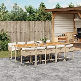 vidaXL Set Comedor De Jard&iacute;n 11 Pzas Con Cojines Rat&aacute;n Sint&eacute;tico Beige Vidaxl