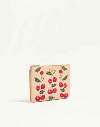 Valentino Garavani Pochette Vlogo Signature In Rafia Jacquard Con Motivo Cherryfic Donna NATURALE/ROSSO UNI