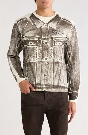Pleasures Trucker Trompe lOeil Print Heavyweight Long Sleeve Graphic T-Shirt in Bone at Nordstrom, Size Xx-Large