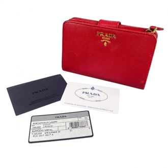 Prada Saffiano Red Color Leather Wallet (Bi-Fold) (Pre-Owned)