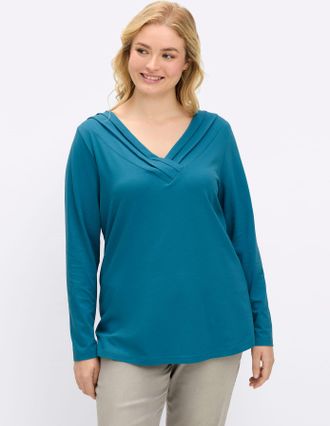 Sheego Langarmshirt SHEEGO BY JOE BROWNS Langarmshirt, Damen, Gr. 40/42, topas, 95% Baumwolle, 5% Elasthan, unifarben, V-Ausschnitt, Shirts Langarmshirt