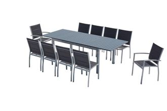 Concept Usine Conjunto de jard&iacute;n extensible de aluminio + 10 asientos gris